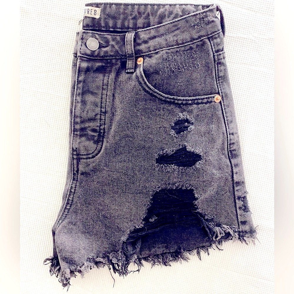 Signature8 Distressed Faded Black Denim Shorts